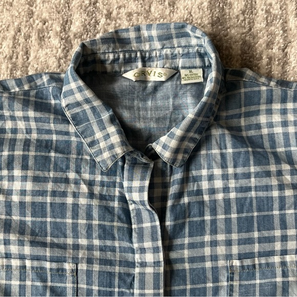 Orvis Flannel Button Shirt Light Blue Plaid Cotton Tencel Blend Women Size XL - Picture 3 of 7